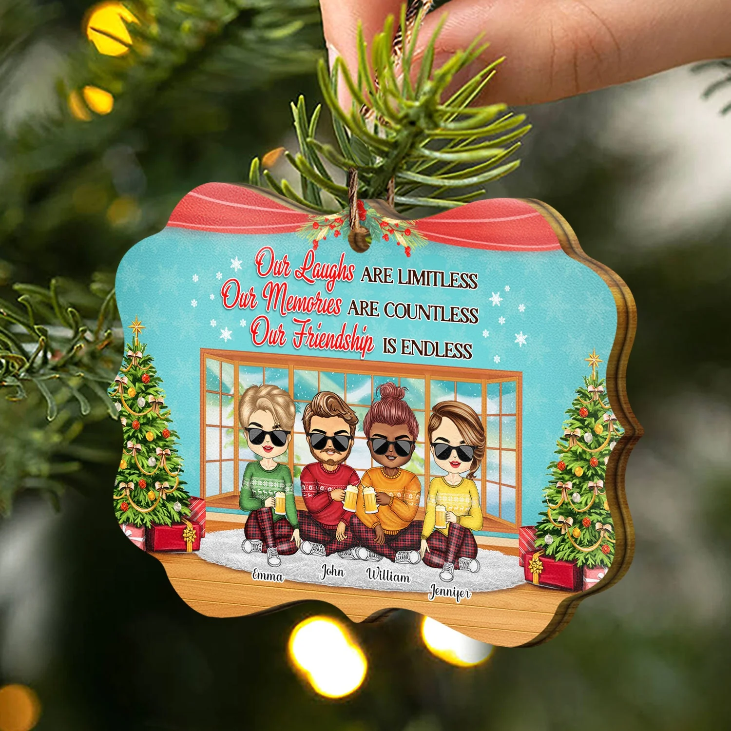 Besties Here's To Another Year Of Bonding Over Alcohol BFF - Christmas Gift For Best Friends - Personalized Wooden Ornament - Image 2