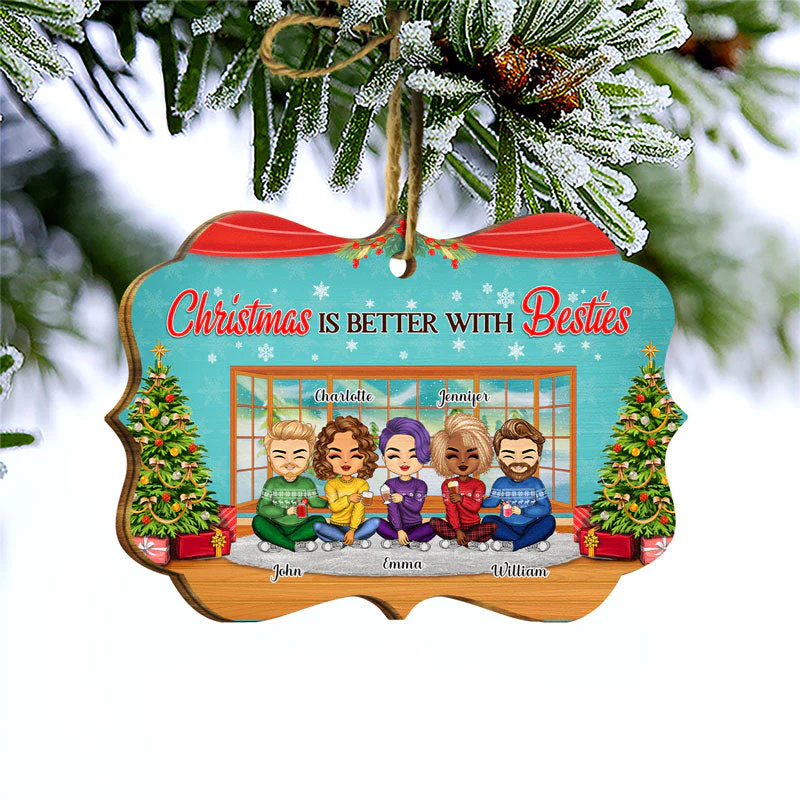 Besties Here's To Another Year Of Bonding Over Alcohol BFF - Christmas Gift For Best Friends - Personalized Wooden Ornament - Image 3