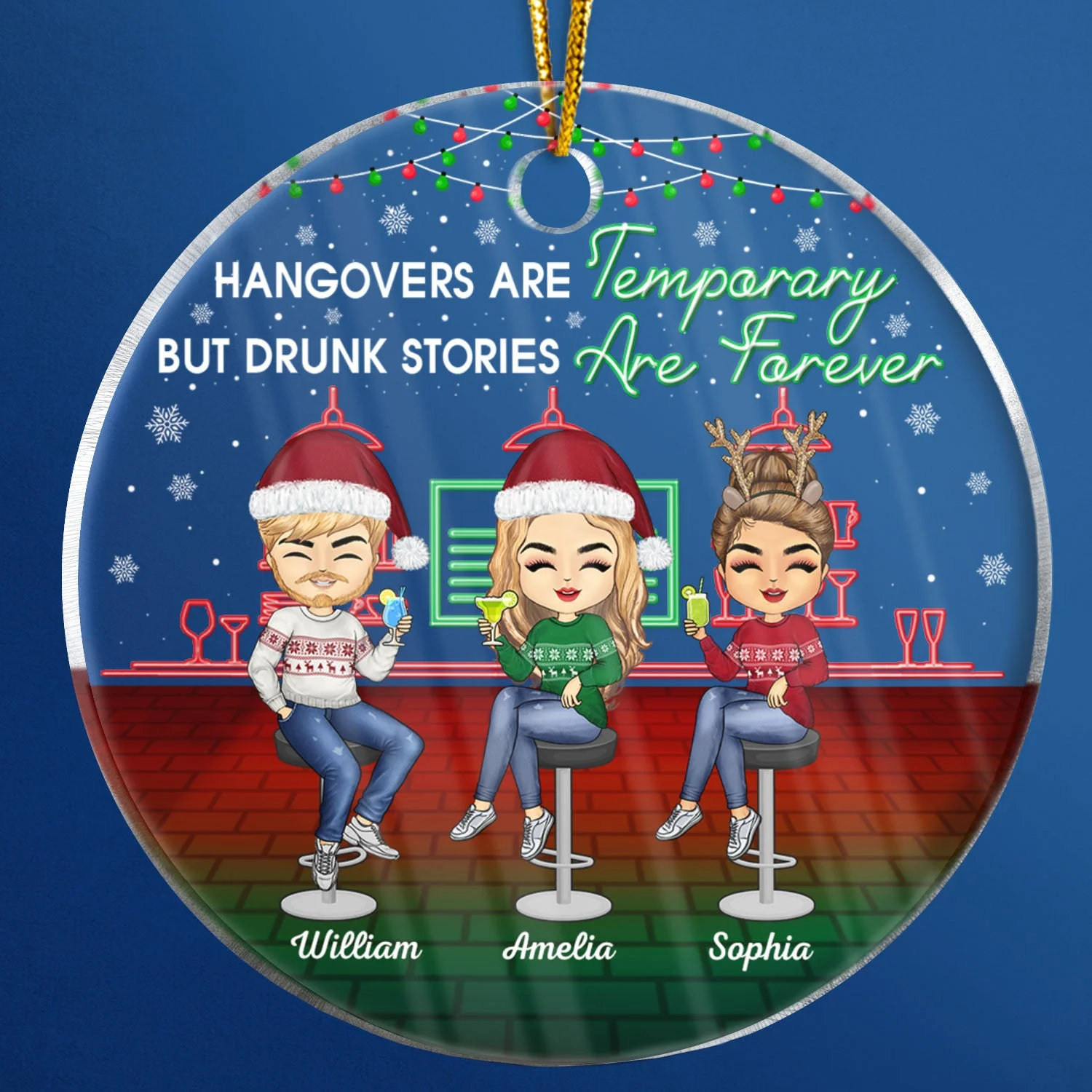 Besties Here's To Another Year Of Bonding Over Alcohol Christmas Best Friends - Bestie BFF Gift - Personalized Custom Circle Acrylic Ornament - Image 4
