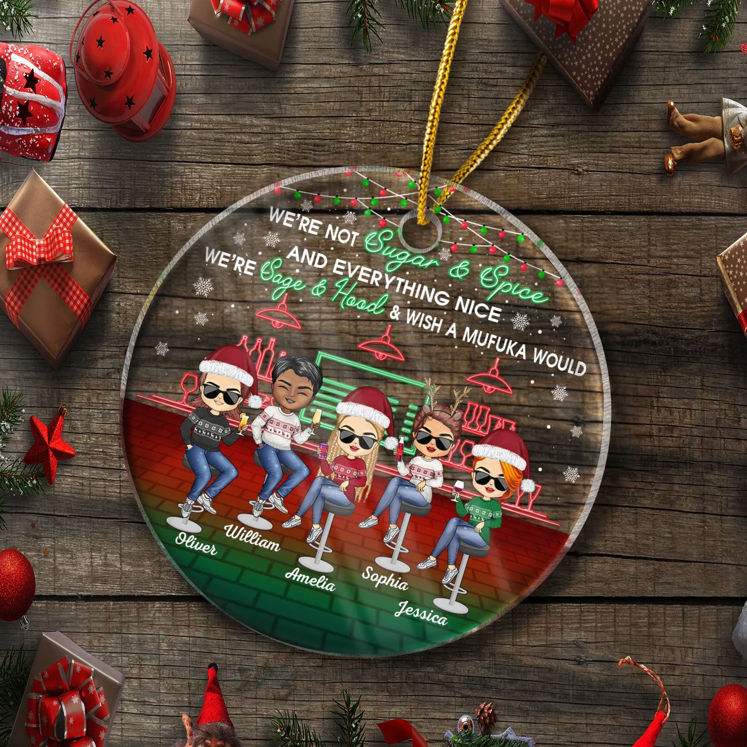 Besties Here's To Another Year Of Bonding Over Alcohol Christmas Best Friends - Bestie BFF Gift - Personalized Custom Circle Acrylic Ornament - Image 5