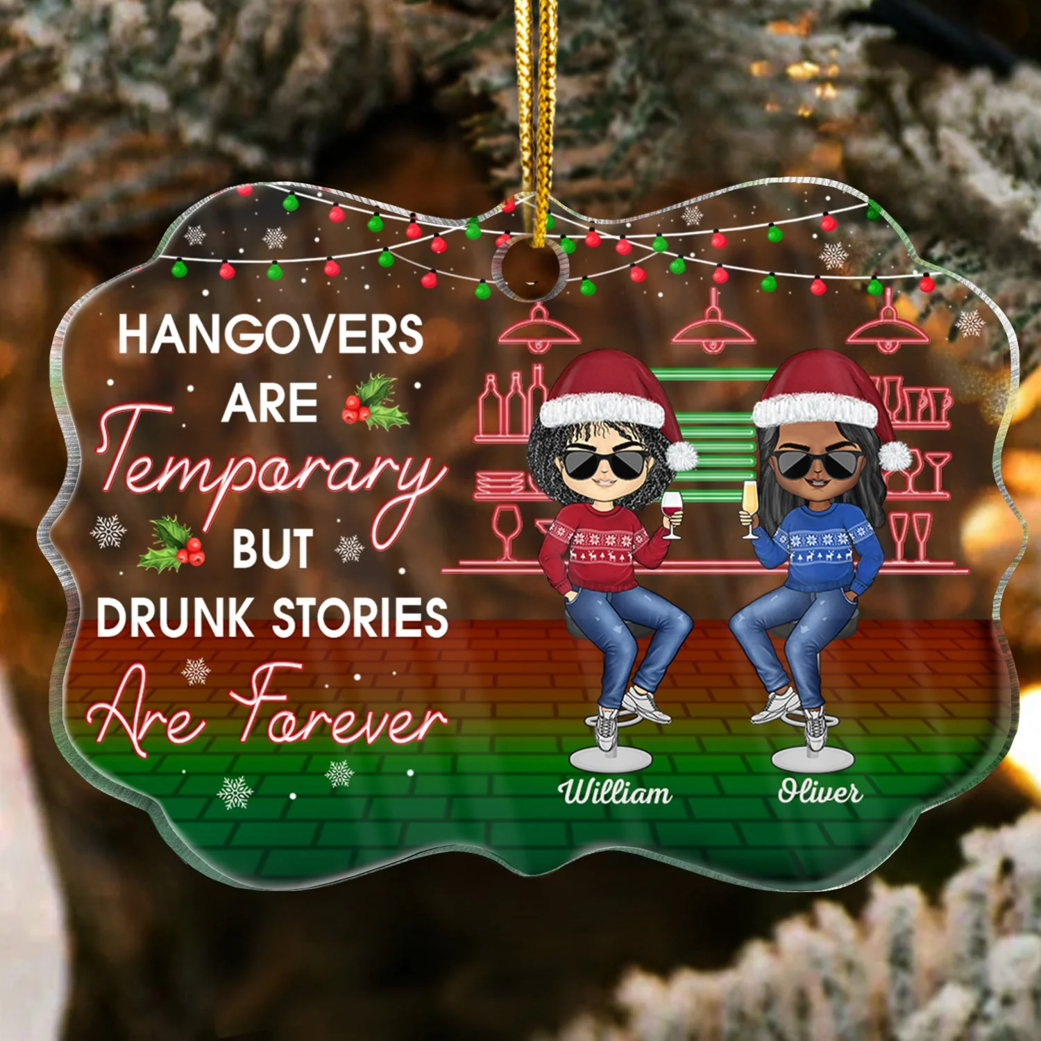 Besties Here's To Another Year Of Bonding Over Alcohol Christmas Best Friends - Bestie BFF Gift - Personalized Custom Medallion Acrylic Ornament - Image 2