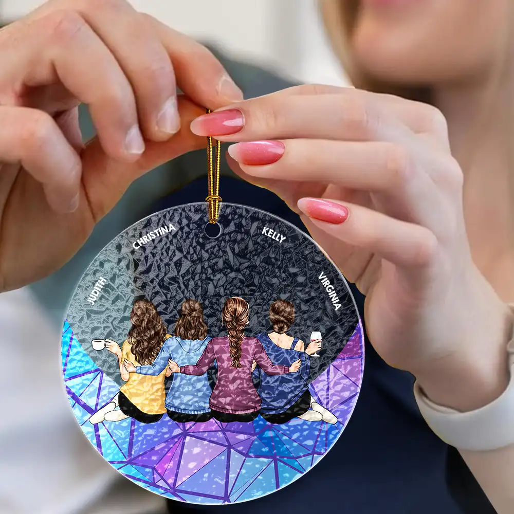 Besties Hugging Back Sitting On The Moon - Personalized Stained Glass Ornament - Image 4