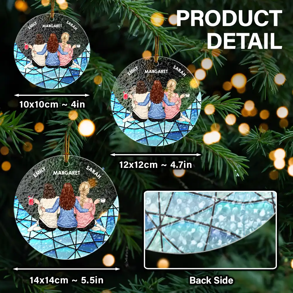 Besties Hugging Back Sitting On The Moon - Personalized Stained Glass Ornament - Image 6