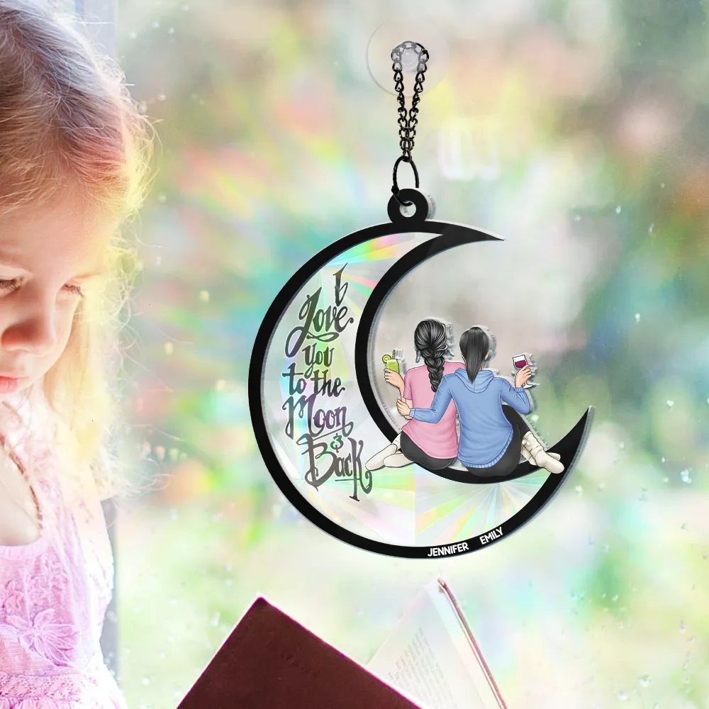 Besties I Love You To The Moon & Back - Personalized Window Hanging Rainbow Suncatcher - Image 5