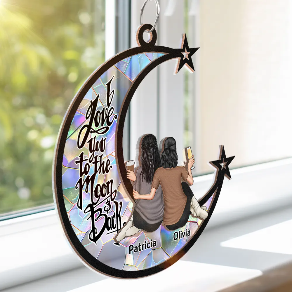 Besties I Love You To The Moon - Personalized Window Hanging Suncatcher Ornament - Image 3