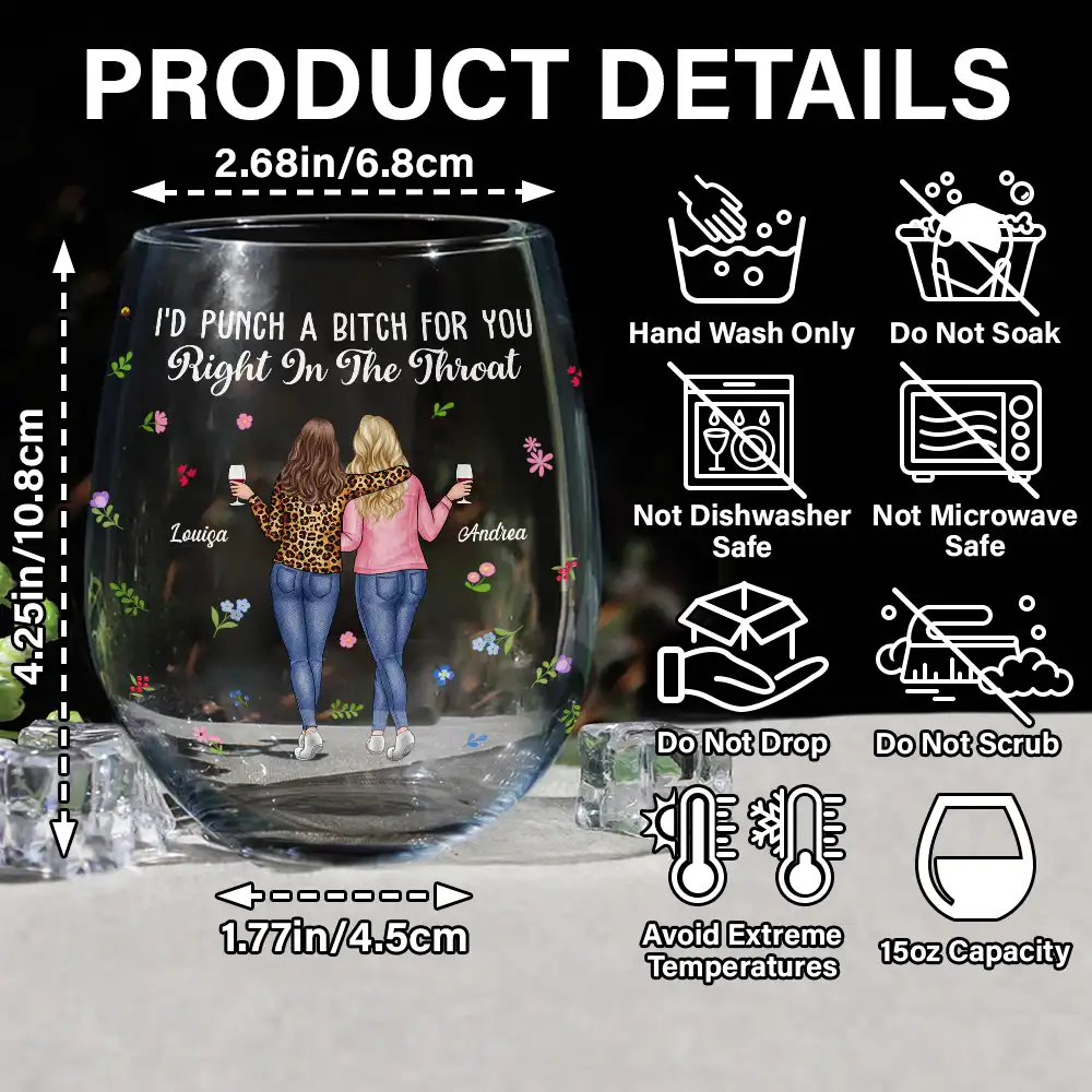 Besties I'd Punch Right In The Throat - Personalized Stemless Wine Glass - Image 5