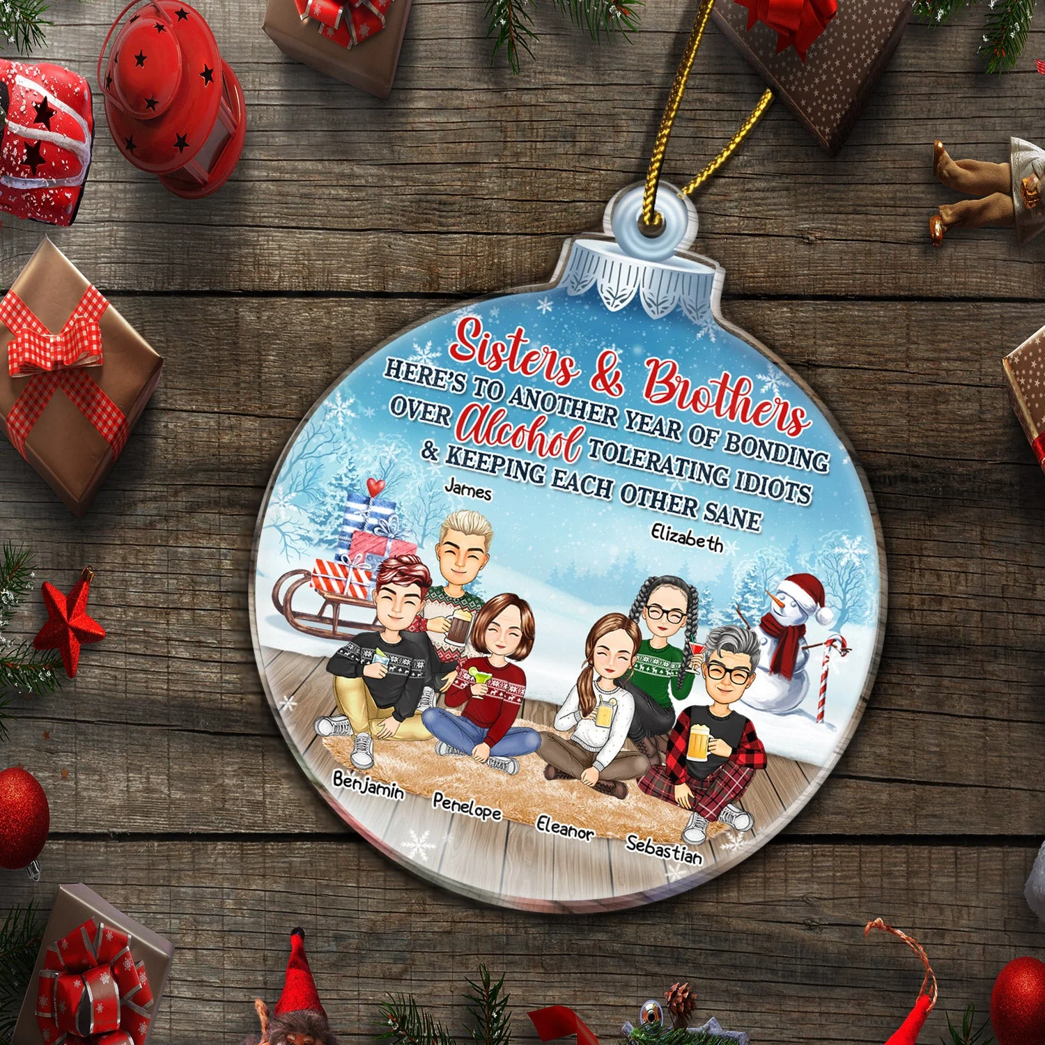Besties Keeping Each Other Sane - Christmas Gift For Colleagues, Sisters, Brothers, Siblings, Best Friends - Personalized Custom Shaped Acrylic Ornament - Image 5