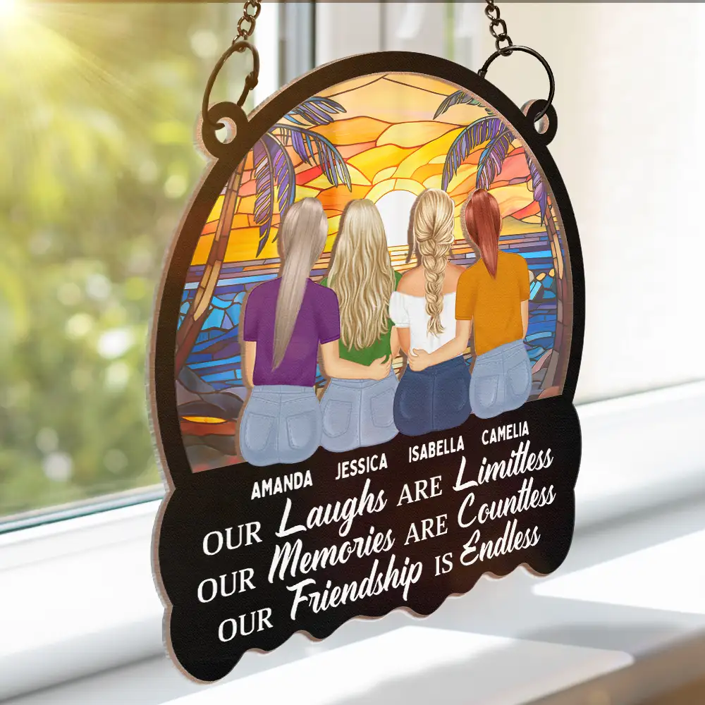 Besties Our Laughs Are Limitless Best Friends - Personalized Window Hanging Suncatcher Ornament - Image 3