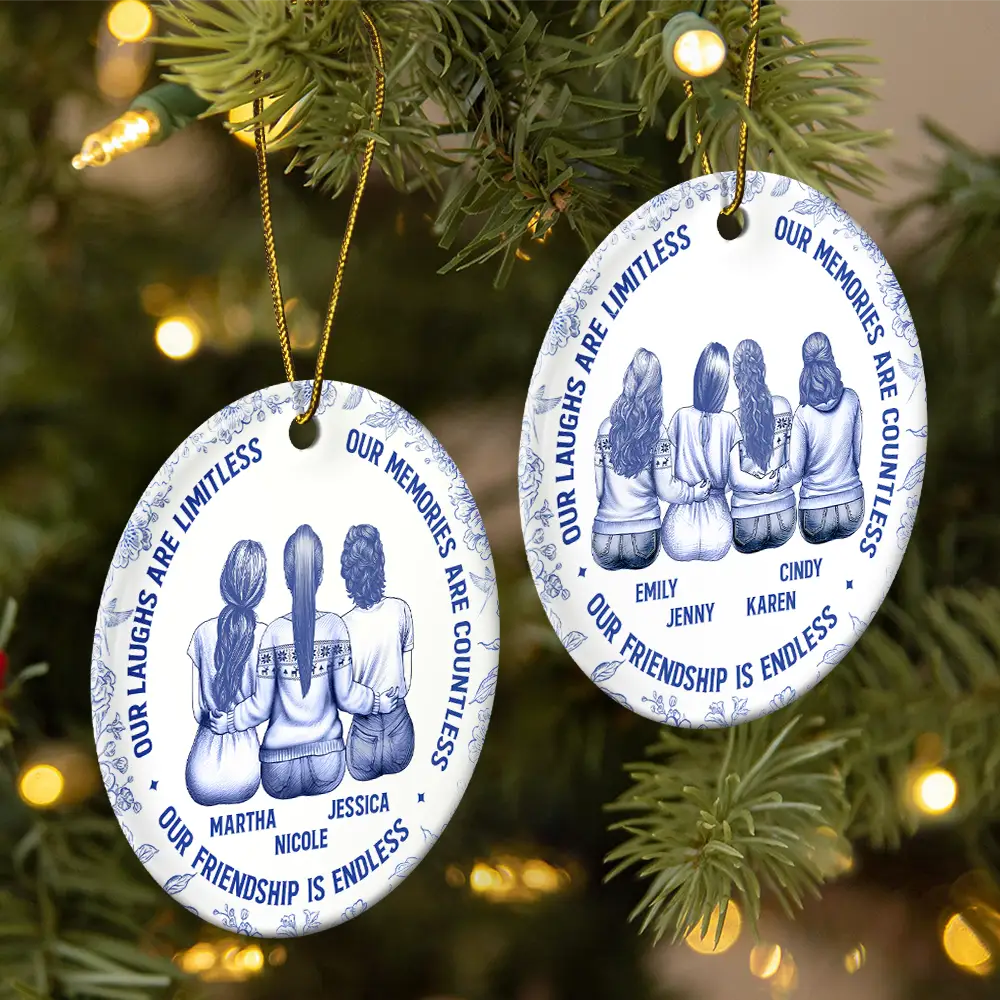 Besties Our Laughs Are Limitless Best Friends Toile - Personalized Circle Ceramic Ornament - Image 2
