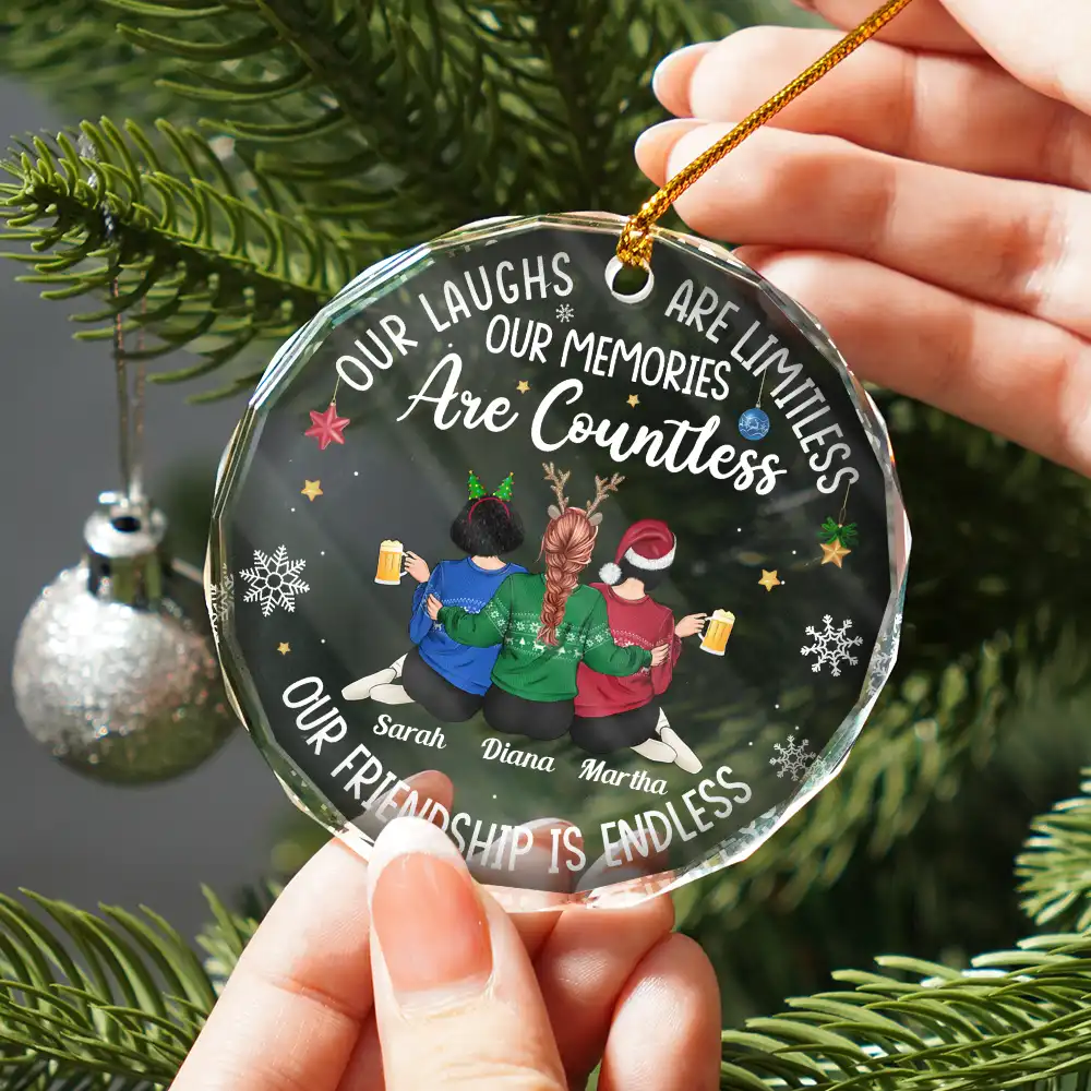 Besties Our Laughs Are Limitless Christmas Backside - Personalized Circle Glass Ornament - Image 2