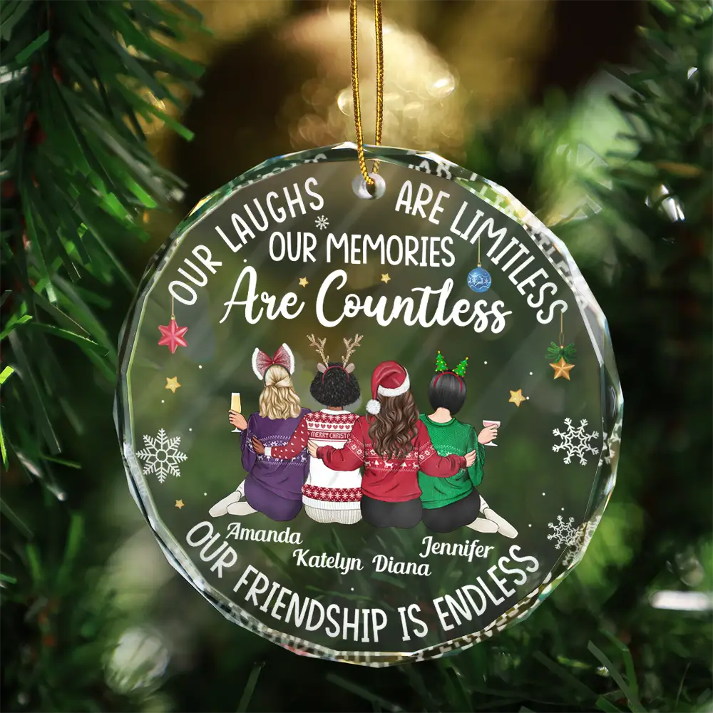 Besties Our Laughs Are Limitless Christmas Backside - Personalized Circle Glass Ornament - Image 3