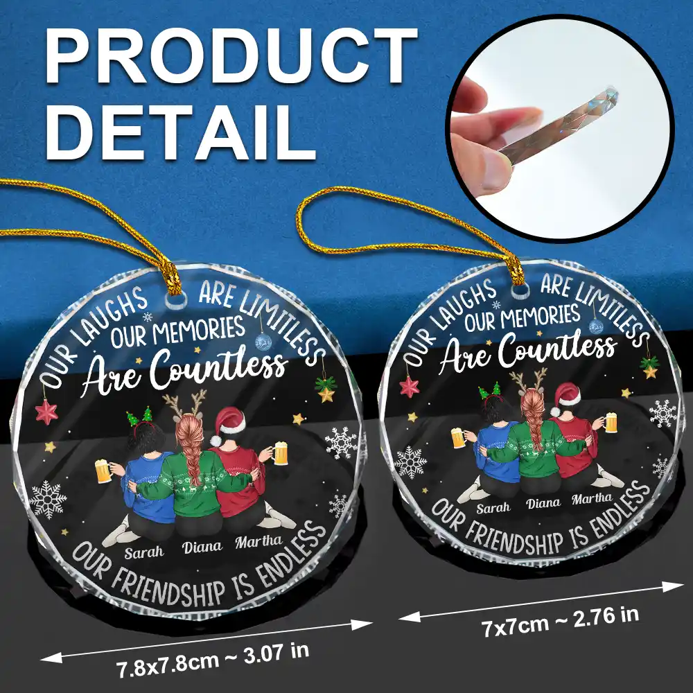 Besties Our Laughs Are Limitless Christmas Backside - Personalized Circle Glass Ornament - Image 6