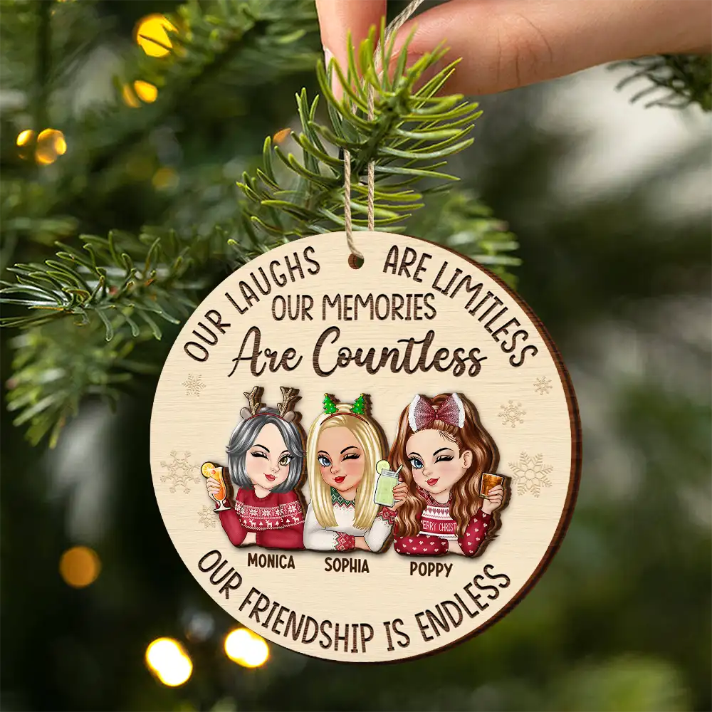 Besties Our Laughs Are Limitless Christmas - Personalized 2-Layered Wooden Ornament - Image 2