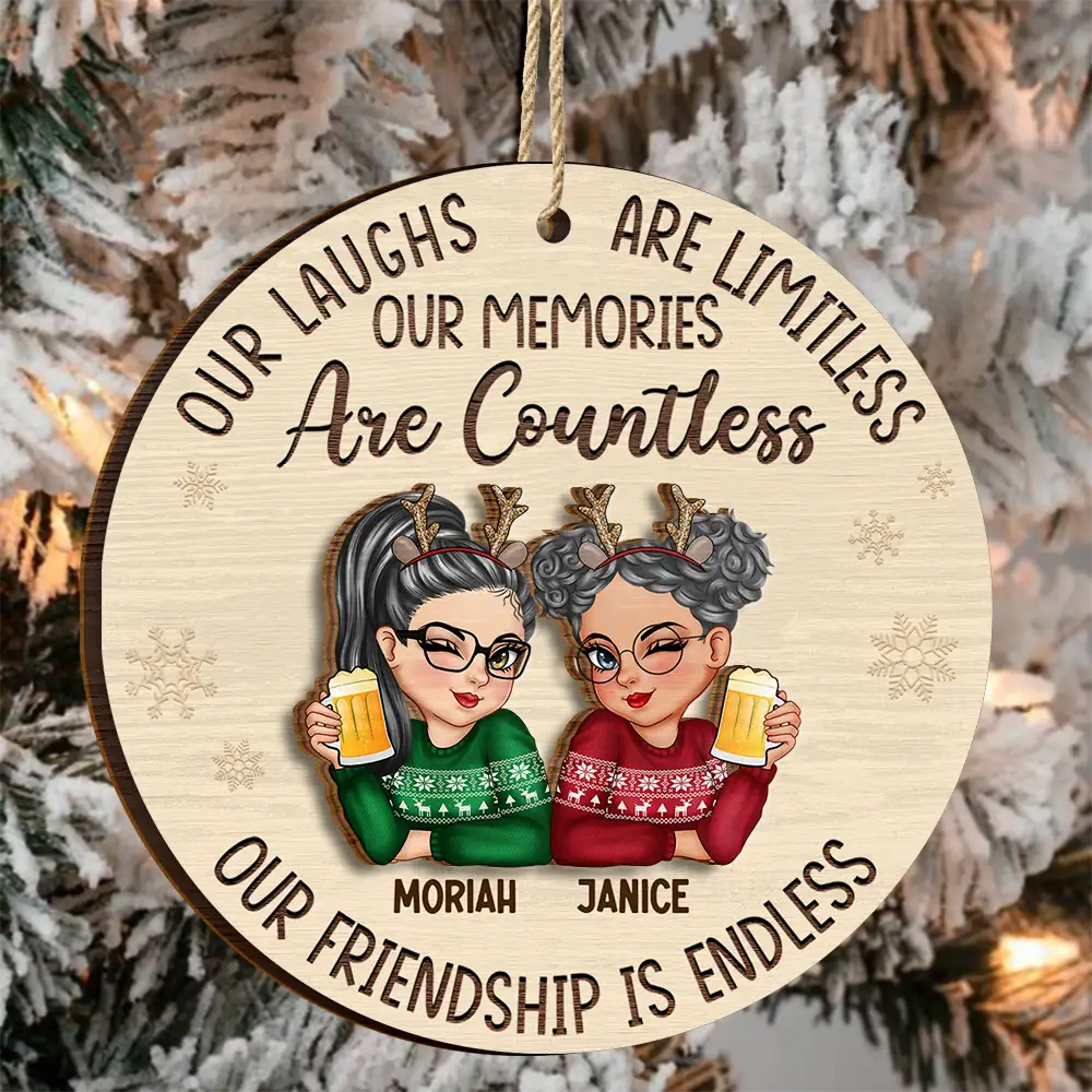 Besties Our Laughs Are Limitless Christmas - Personalized 2-Layered Wooden Ornament - Image 3