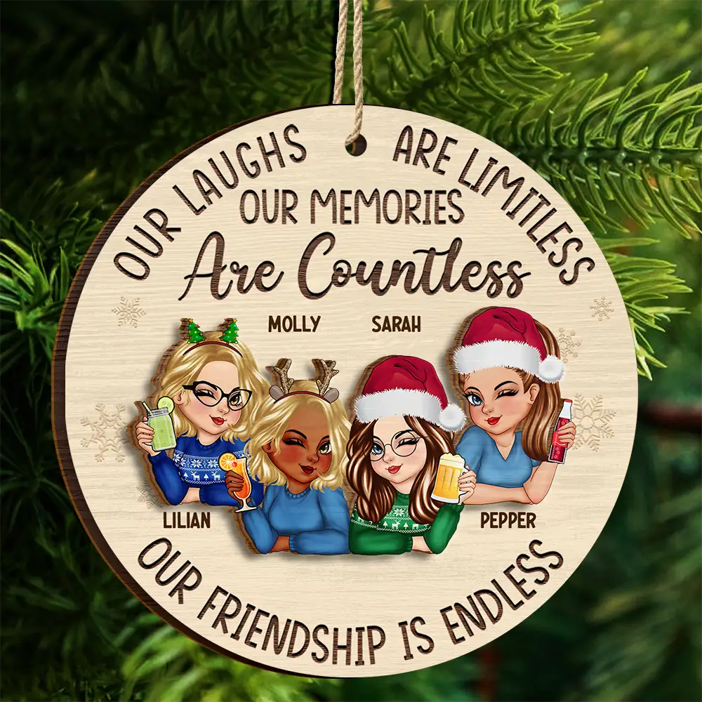 Besties Our Laughs Are Limitless Christmas - Personalized 2-Layered Wooden Ornament - Image 4