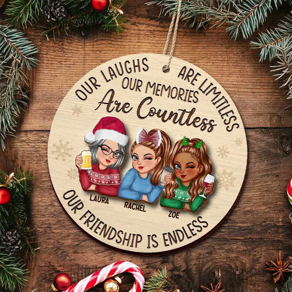 Besties Our Laughs Are Limitless Christmas - Personalized 2-Layered Wooden Ornament - Image 5