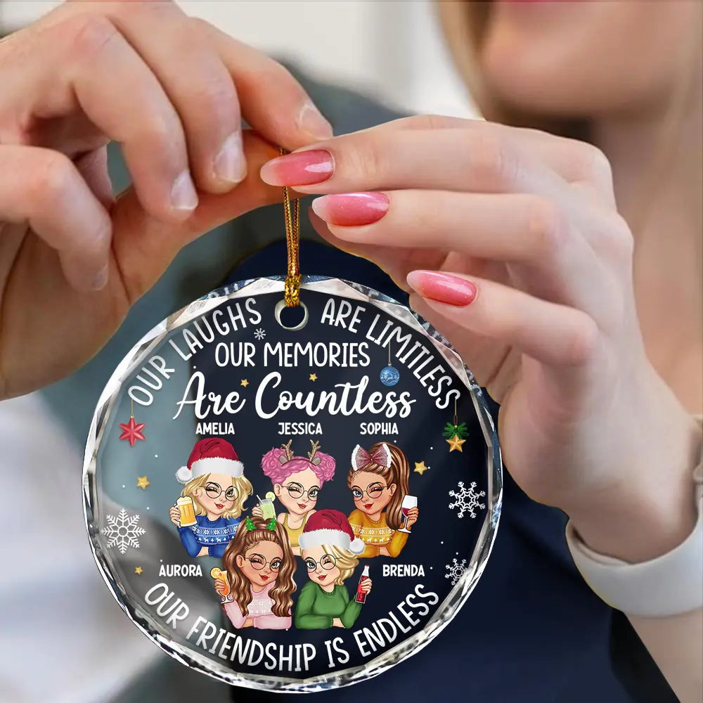Besties Our Laughs Are Limitless Christmas - Personalized Circle Glass Ornament - Image 4