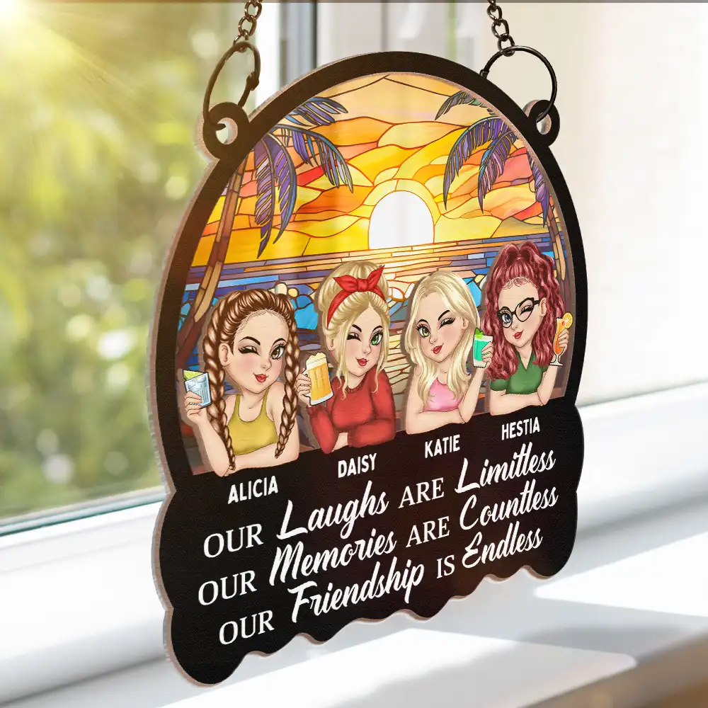 Besties Our Laughs Are Limitless Friendship - Personalized Window Hanging Suncatcher Ornament - Image 3