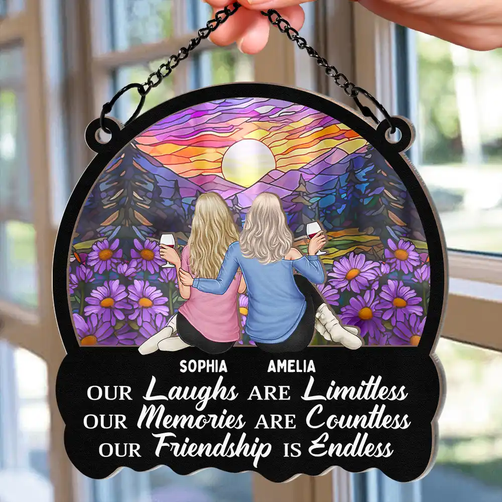 Besties Our Laughs Are Limitless - Personalized Window Hanging Suncatcher Ornament - Image 2