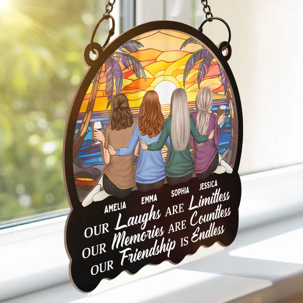 Besties Our Laughs Are Limitless - Personalized Window Hanging Suncatcher Ornament - Image 3
