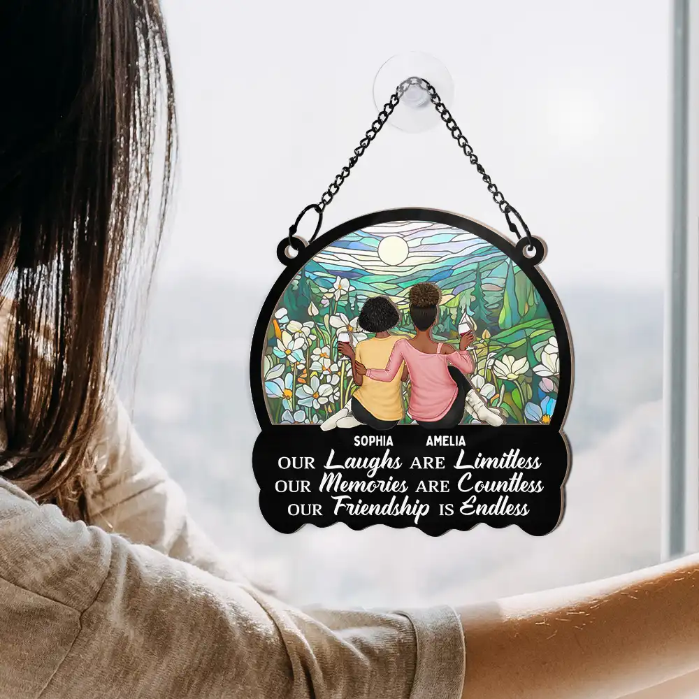 Besties Our Laughs Are Limitless - Personalized Window Hanging Suncatcher Ornament - Image 4