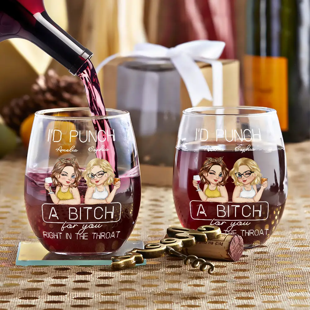 Besties Right In The Throat - Personalized Stemless Wine Glass - Image 3