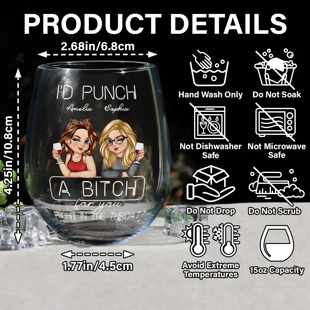 Besties Right In The Throat - Personalized Stemless Wine Glass - Image 5