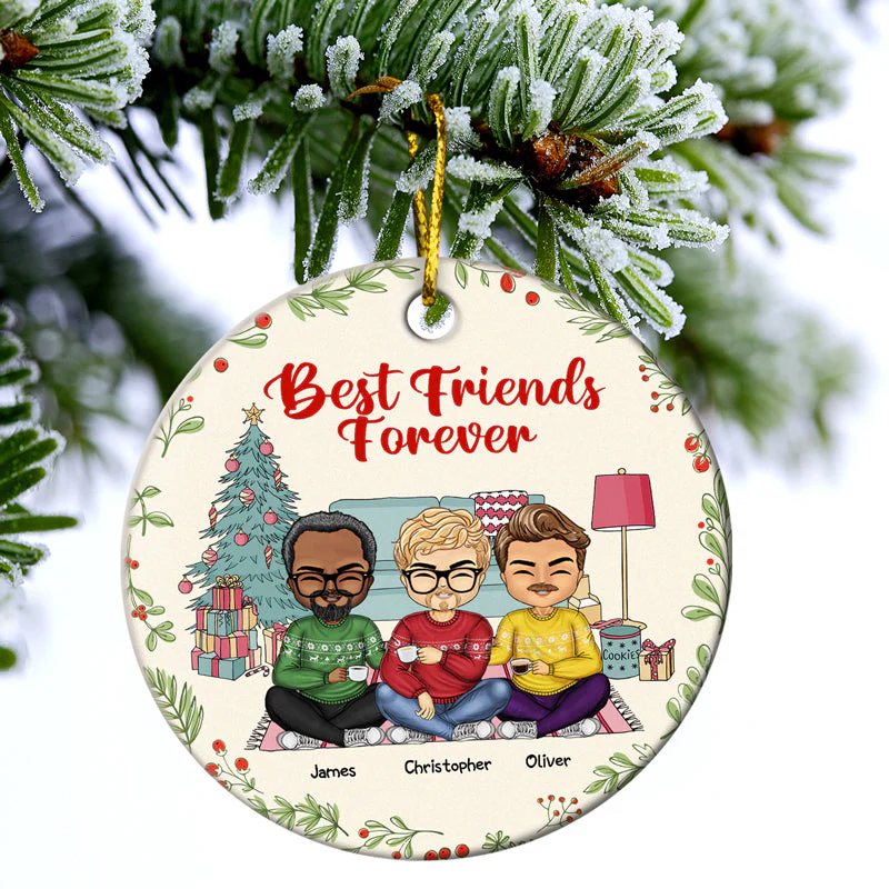 Besties Siblings Always Sisters - Christmas Gift For Best Friends And Siblings - Personalized Custom Circle Ceramic Ornament - Image 2