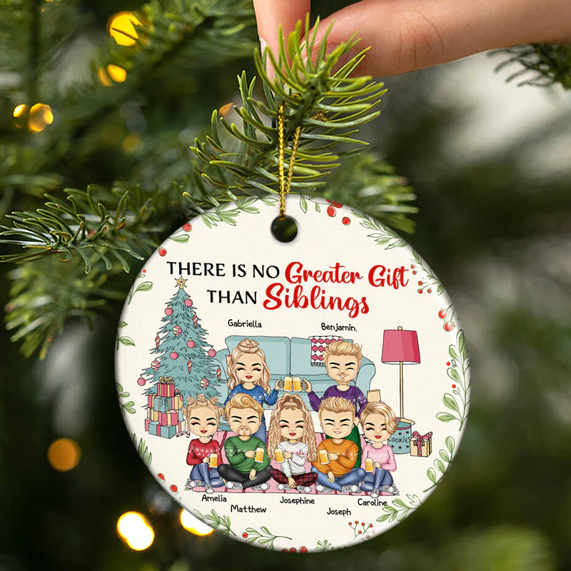 Besties Siblings Always Sisters - Christmas Gift For Best Friends And Siblings - Personalized Custom Circle Ceramic Ornament - Image 3