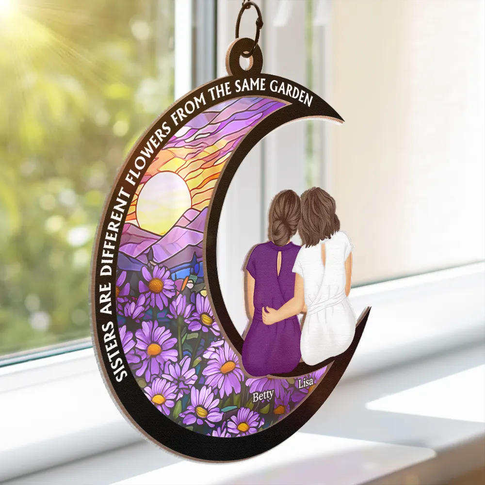Besties Sisters Are Like Stars Flowers In The Same Garden - Personalized Window Hanging Suncatcher Ornament - Image 3