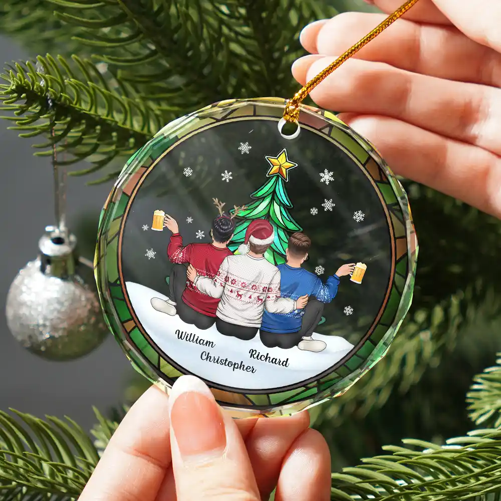 Besties Sisters Brothers By Your Side - Personalized Circle Glass Ornament - Image 2
