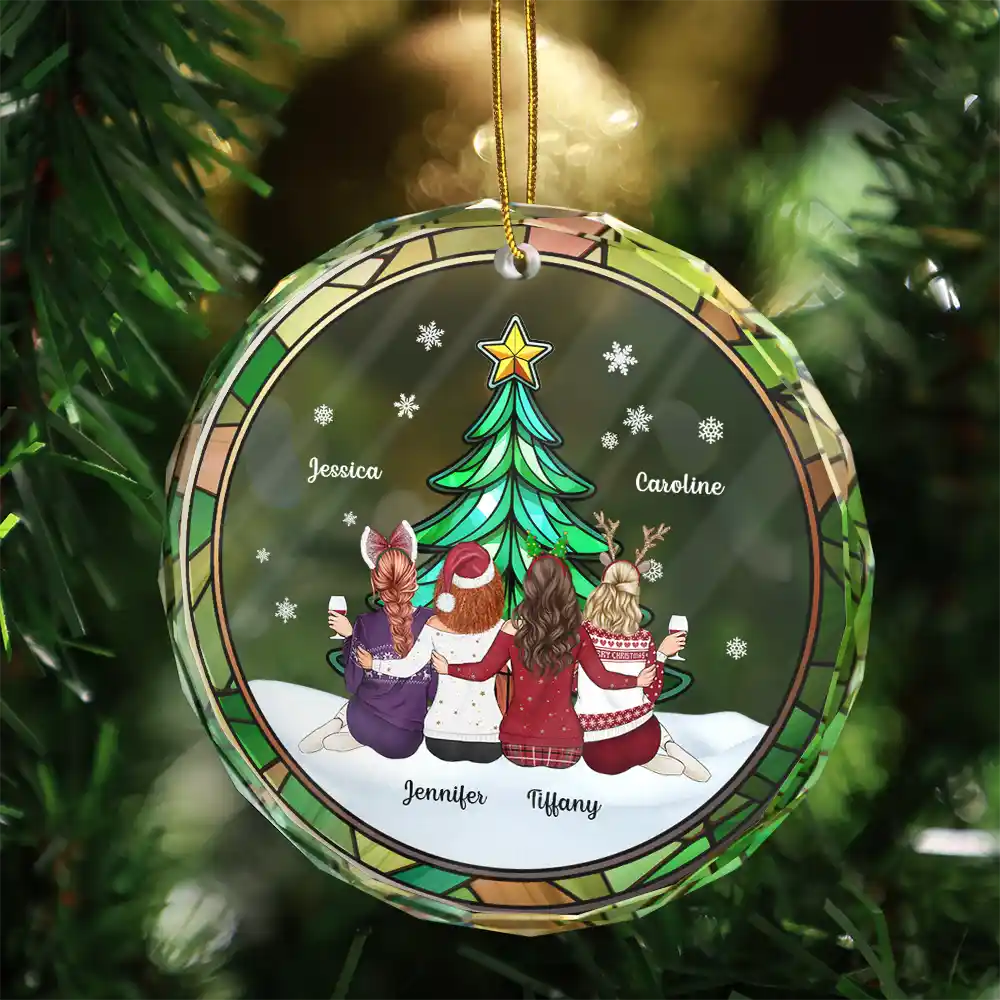 Besties Sisters Brothers By Your Side - Personalized Circle Glass Ornament - Image 3