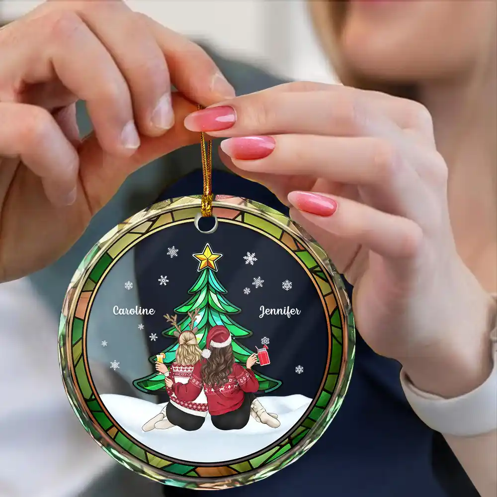 Besties Sisters Brothers By Your Side - Personalized Circle Glass Ornament - Image 4