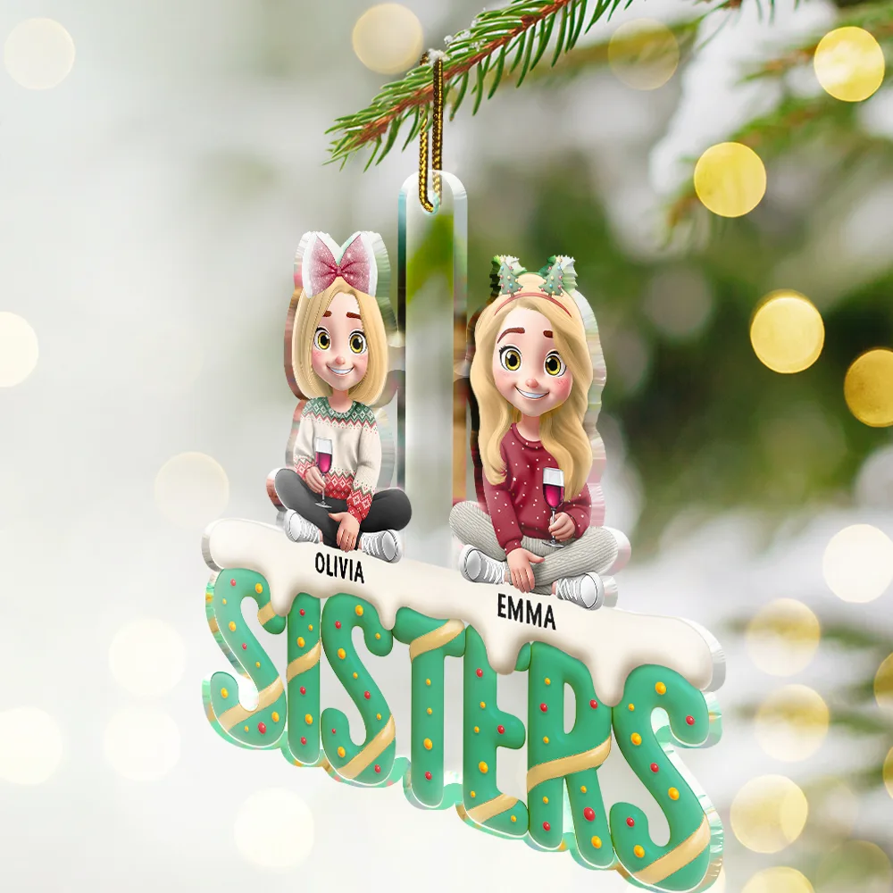 Besties Sisters Colleagues Christmas Tree Cake 3D Effect - Personalized Custom Shaped Acrylic Ornament - Image 2