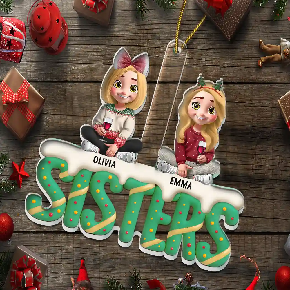 Besties Sisters Colleagues Christmas Tree Cake 3D Effect - Personalized Custom Shaped Acrylic Ornament - Image 5