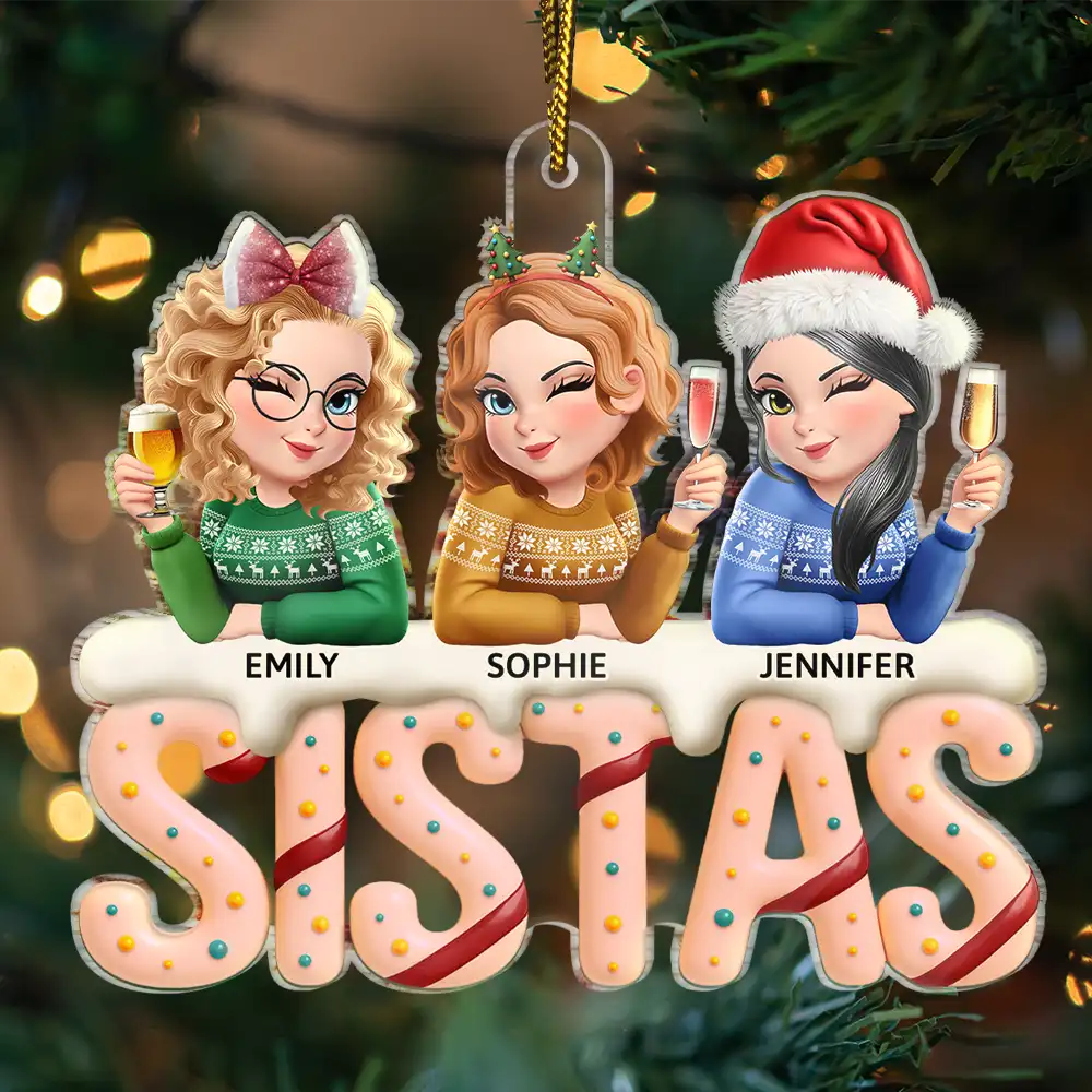Besties Sisters Colleagues Christmas Tree Cake - Personalized Custom Shaped Acrylic Ornament - Image 3