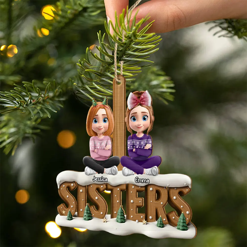Besties Sisters Colleagues Christmas Tree - Personalized Custom Shaped Wooden Ornament - Image 2