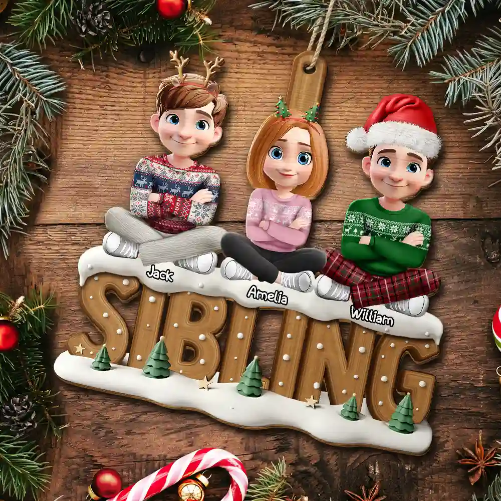 Besties Sisters Colleagues Christmas Tree - Personalized Custom Shaped Wooden Ornament - Image 5