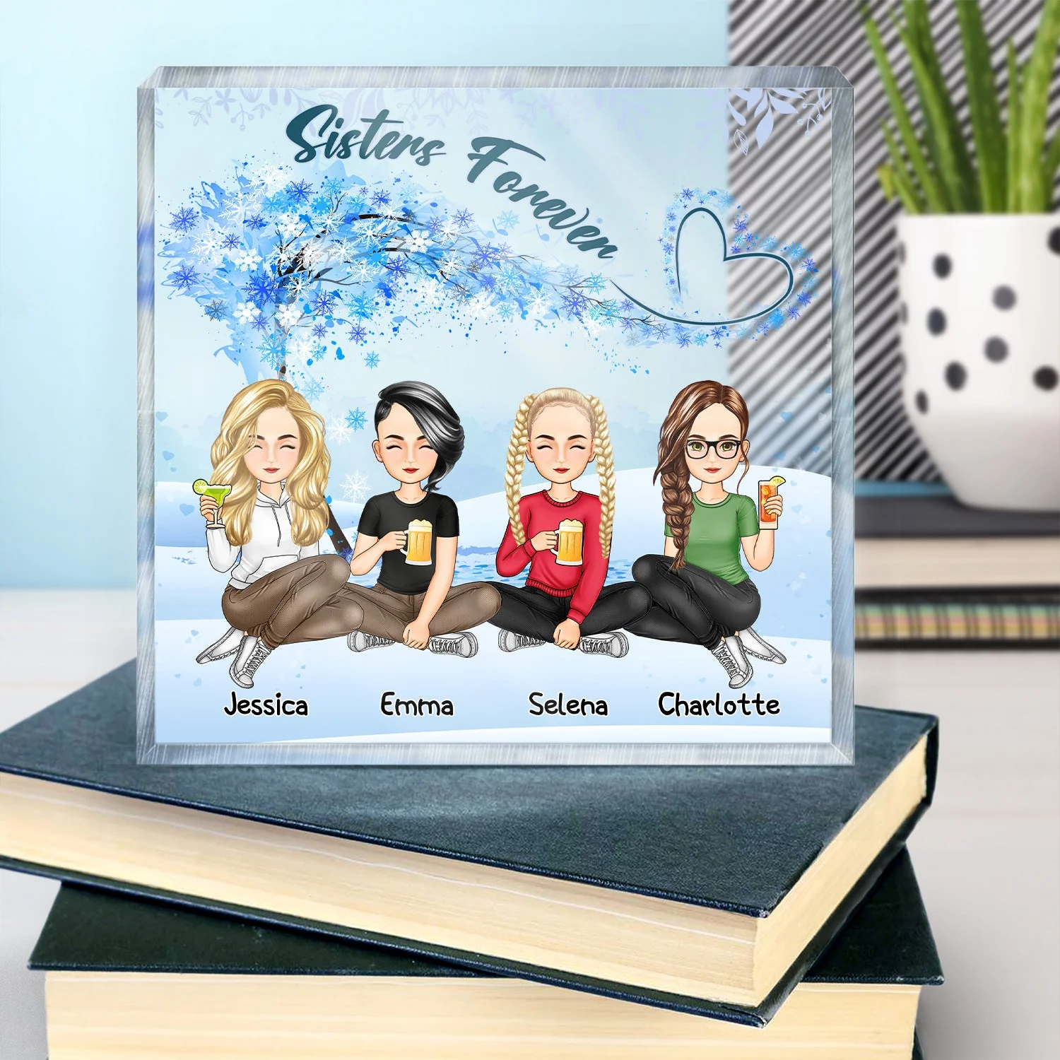 Besties Sisters Forever - Gift For Colleagues, Brothers, Siblings, Best Friends - Personalized Square Shaped Acrylic Plaque - Image 4