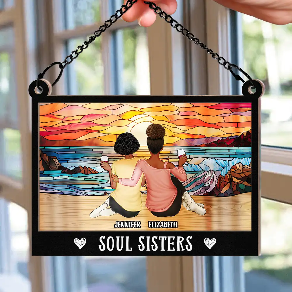 Besties Sisters Forever Landscape - Personalized Window Hanging Suncatcher Ornament - Image 2