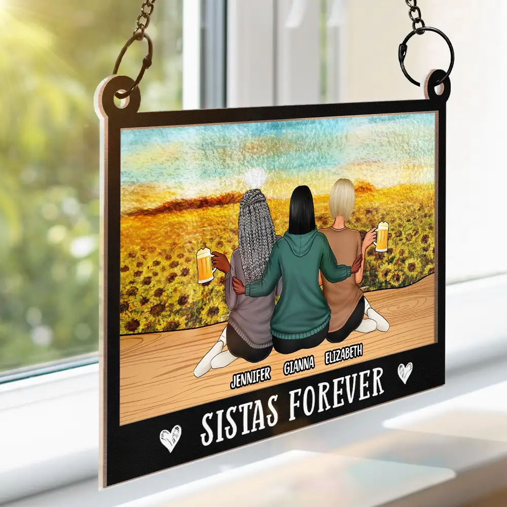 Besties Sisters Forever Landscape - Personalized Window Hanging Suncatcher Ornament - Image 3