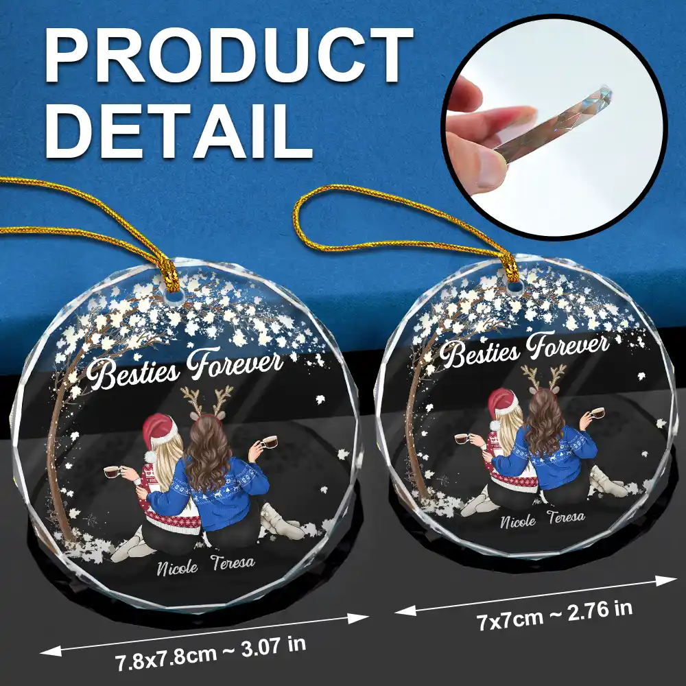 Besties Sisters Forever - Personalized Circle Glass Ornament - Image 6