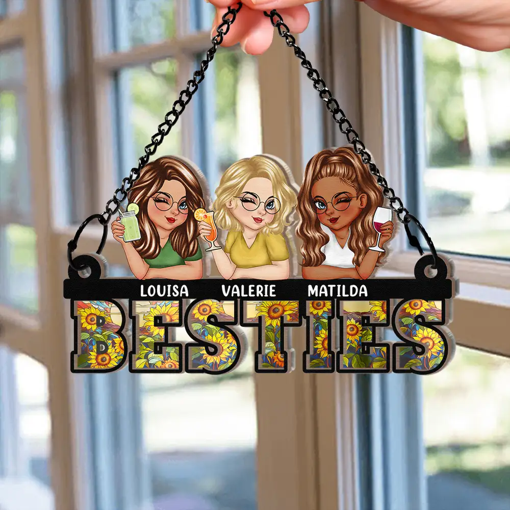 Besties Sisters Forever - Personalized Window Hanging Suncatcher Ornament - Image 2