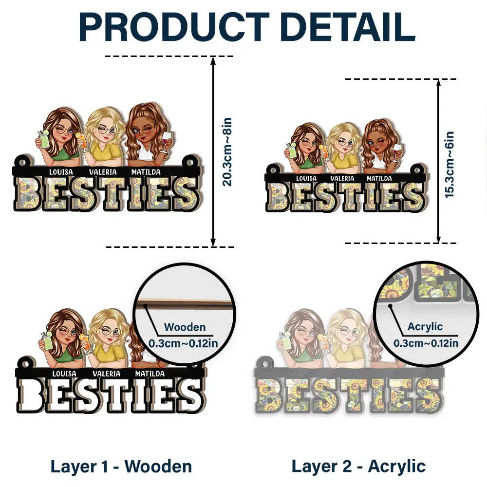 Besties Sisters Forever - Personalized Window Hanging Suncatcher Ornament - Image 5