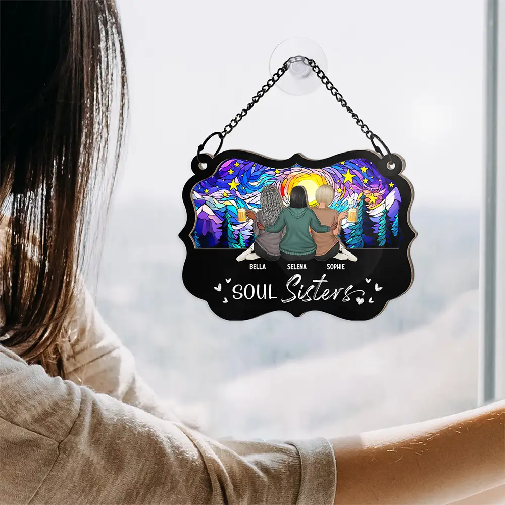 Besties Sisters Forever - Personalized Window Hanging Suncatcher Ornament - Image 4