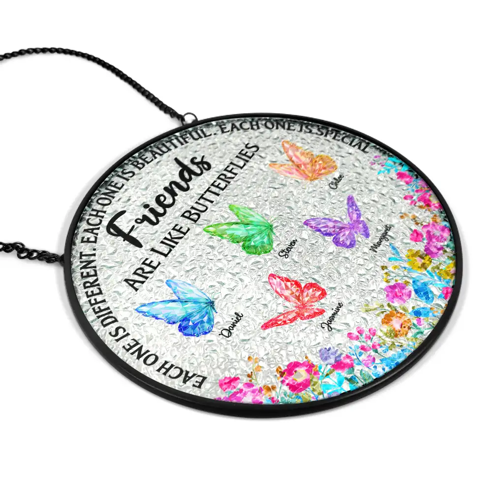 Besties Sisters Friends Are Like Butterflies Crystal Effect - Personalized Stained Glass Window Hanging Suncatcher - Image 2