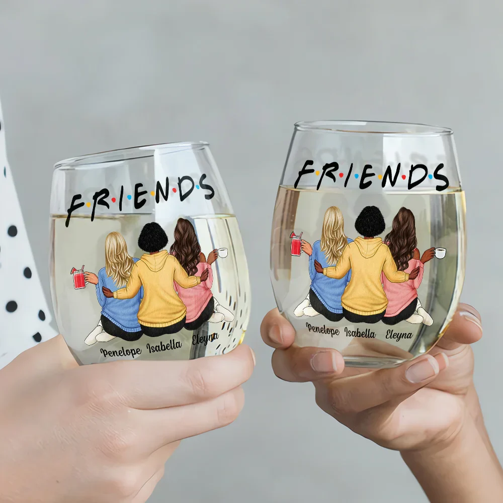Besties Sisters Friends - Personalized Stemless Wine Glass - Image 3