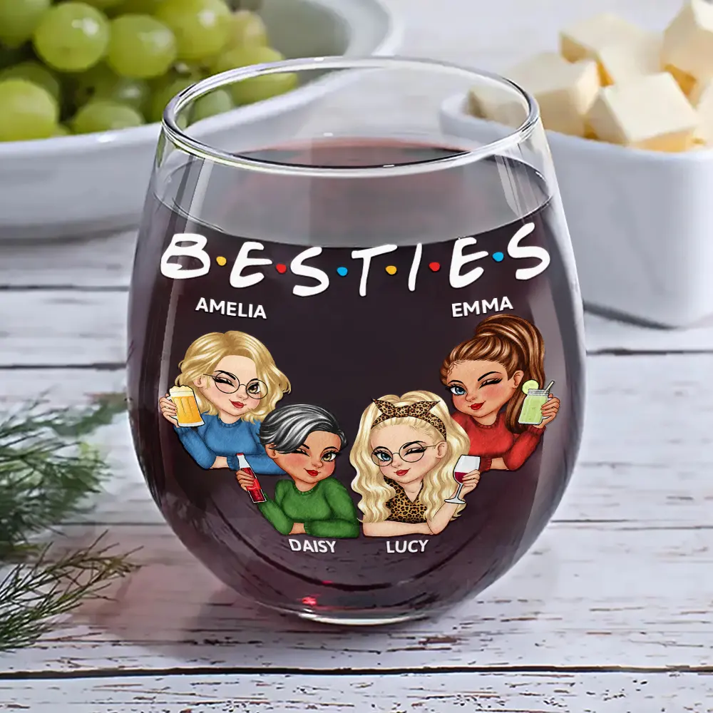 Besties Sisters Friends Turban Women - Personalized Stemless Wine Glass - Image 6