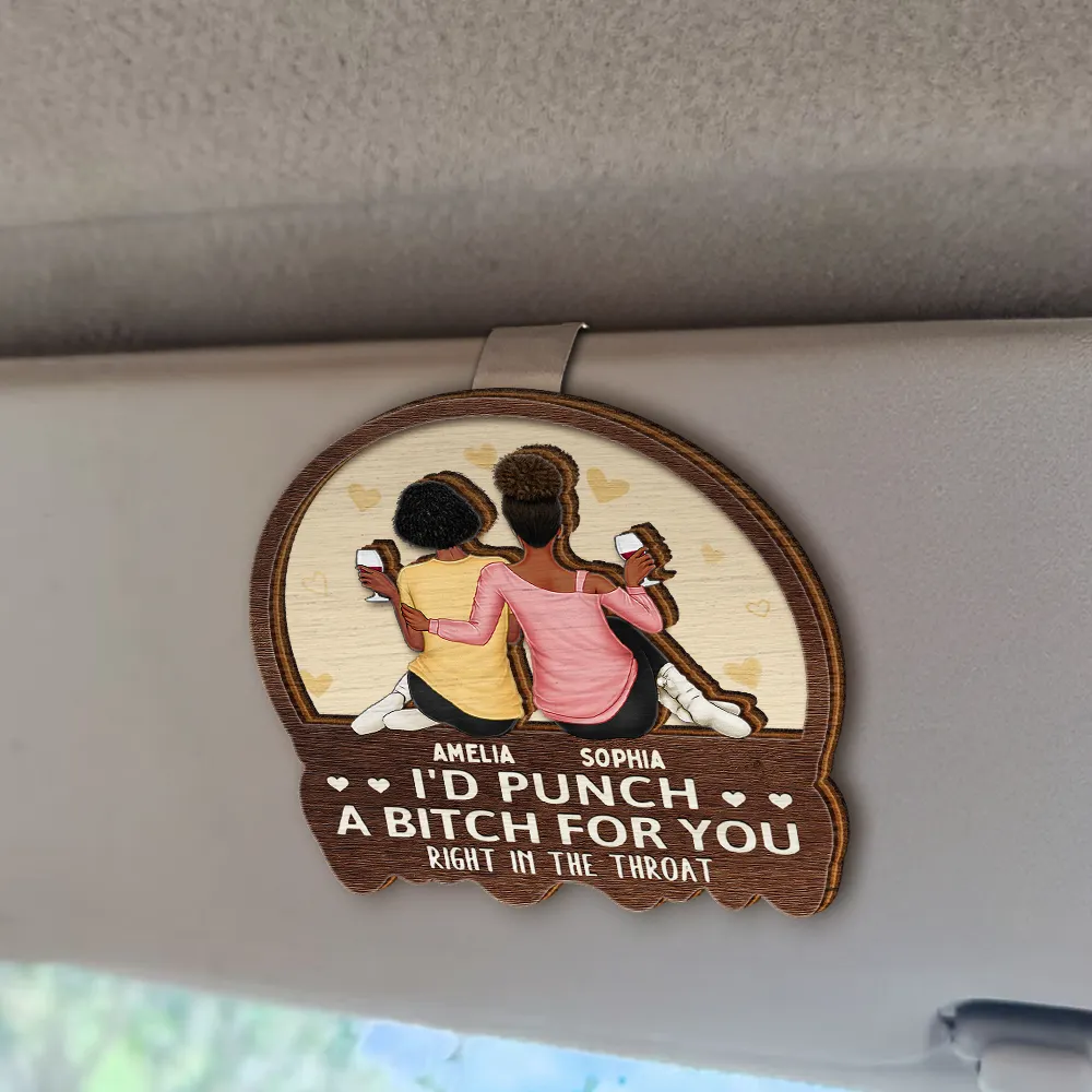 Besties Sisters Right In The Throat - Personalized Custom Shaped Car Visor Clip - Image 2