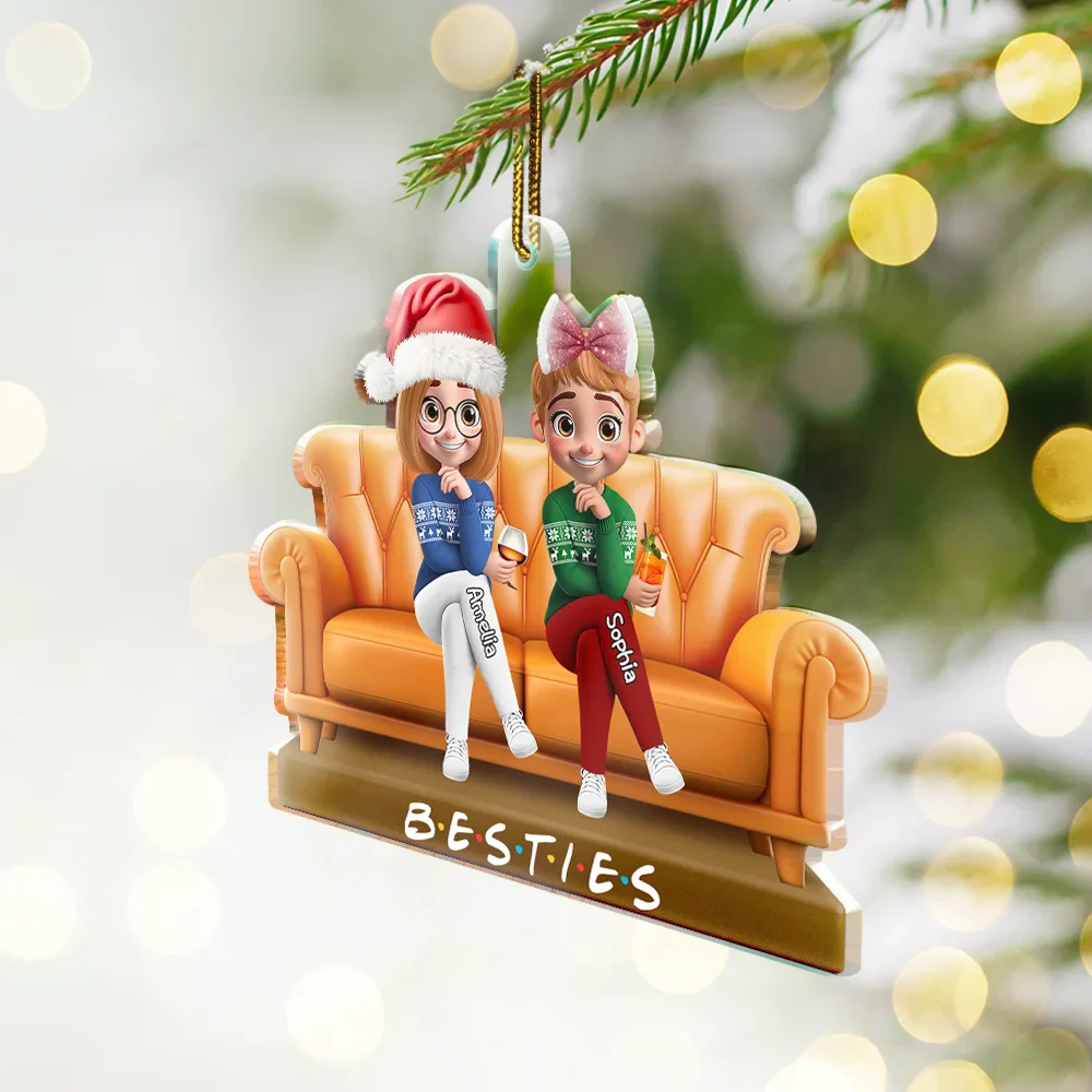 Besties Sitting Together - Personalized Custom Shaped Acrylic Ornament - Image 2